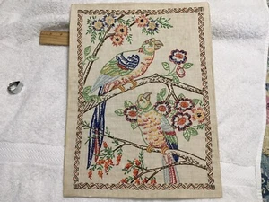 Vintage Embroidered Parrots Floral Doily Wall Art Hanging Multicolor Home Decor - Picture 1 of 12