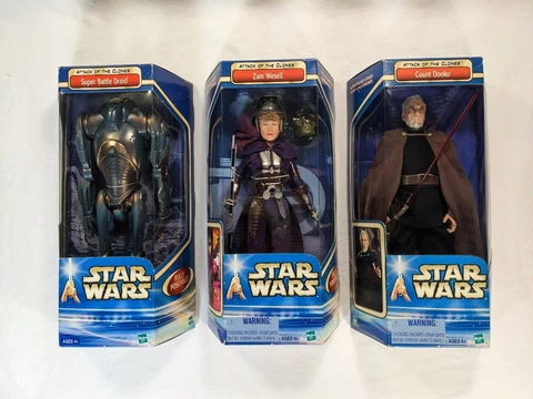 Star Wars AotC 12" Lot Count Dooku Zam Wesell Super Battle Droid Hasbro 2002 Cover