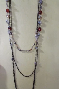 VINTAGE 3 strand black/bronze necklace - about 32" and 44" amber/brown beads - Picture 1 of 6
