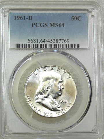1961 D Franklin Half Dollar PCGS MS64 Blast White 90% Full Bell Lines PQ #C172Z Cover