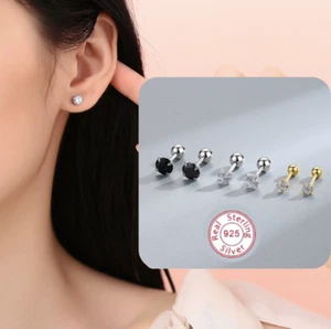 Real 925 Sterling Silver Cubic Zirconia Studs Earrings Men Ladies Women Kids Set - Picture 1 of 5