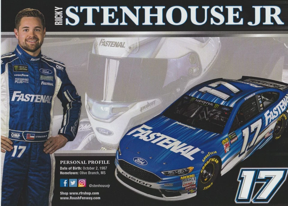 Tarjeta postal 2018 Ricky Stenhouse, Jr. Fastenal Ford Fusion NASCAR MENCS Foto 1 de 1