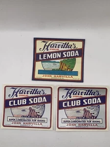 3 John Harvilla’s Soda Labels - Minersville PA. Lemon Soda/Club Soda - Picture 1 of 2