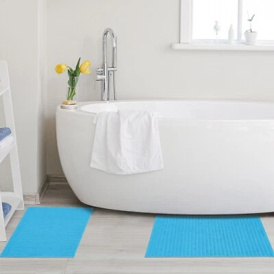 Juego de alfombrillas de baño absorbentes transpirables a rayas texturizadas lisas modernas de algodón de 2 piezas Foto 1 de 3