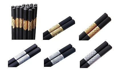 1 Paar Schwarze Essstäbchen Silber oder Gold chopsticks Esstäbchen 2 Stück - Bild 1 von 3