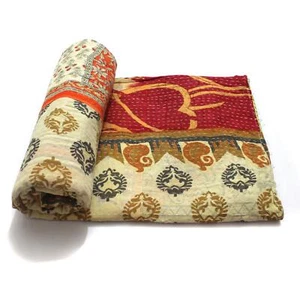 Vintage Kantha Quilt Indian Handmade Cotton Designer Bedding Blanket - Picture 1 of 6