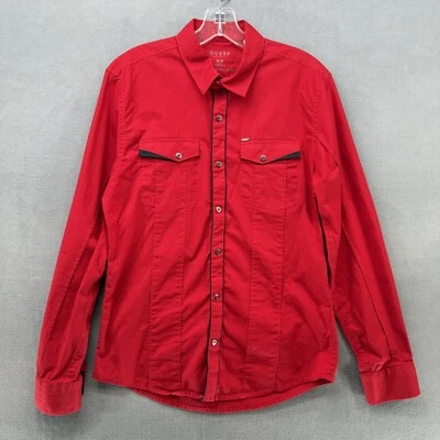 Guess Snap Close Shirt Mens Medium Slim Fit Red Black Accents Western Cowboy - Image 1 of 4