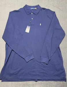NEW Polo Ralph Lauren Navy Blue Long Sleeve Polo Shirt Mens 4XLT Flesh Pony - Picture 1 of 9