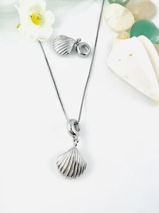 Sterling Silver 925 Sea Shell Ocean Travel Pendant And 45CM Box Chain Necklace - Picture 1 of 6