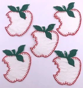 Vtg NOS Applique Bitten Apple Teacher White Green 2.75" x 3.25" Lot of 5 School - Picture 1 of 3