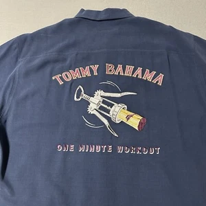 Tommy Bahama Shirt Mens Large Blue Silk Loop Collar Camp One Minute Workout - Picture 1 of 9