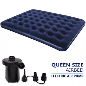 Bestway Queen Flocked Inflatable Airbed Camping Mattress 3 in 1 Electric Pump - Picture 1 of 8