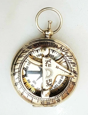 Brújula de bolsillo reloj de sol rosa marítima Londres latón náutico pulsador Foto 1 de 2
