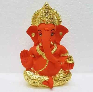 Gold Plated Ganpati Figurine: Bring Luck to Your Space with this Hand Painted - Picture 1 of 5