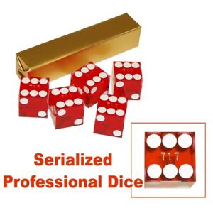 19mm Grade A Serialized Professional Red Casino Dice - Set of 5 Item 30-0981