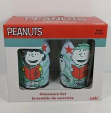 Zak! Peanuts Glassware Set of 2 - 16 oz Christmas Glasses Charlie Brown, Snoopy