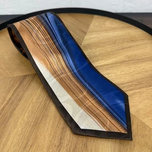 Stacy Adams Men's Necktie 100% Silk Brown Blue Gold Abstract Striped Pattern - Picture 1 of 3