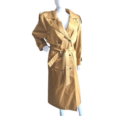 Vintage 80s Yellow Gold Trench Rain Coat Double Breasted Belted J Gallery Womens - Image 1 of 4
