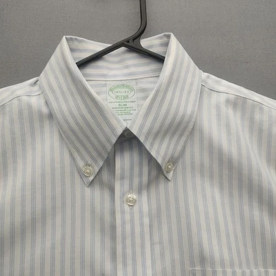 Brooks Brothers Slim Sin Hierro Para Hombre Azul Rayas Abotonadas 14 1/2-33 Foto 1 de 4