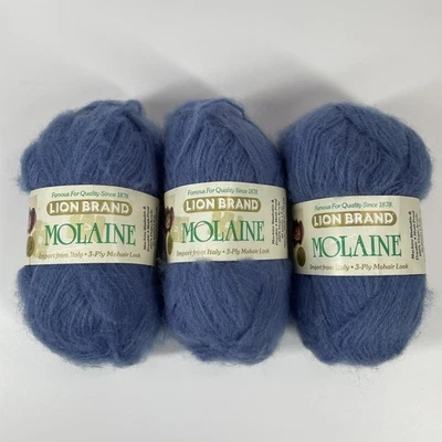 Lion Brand Yarn Molaine QUEENS BLUE 3-ply Mohair Look Made in Italy ~ Lot of 3 - Image 1 of 4