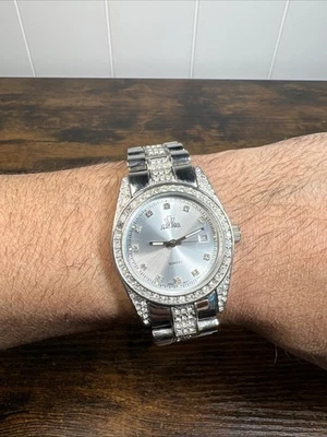 Мужские кварцевые часы Jean Paul 30 м серебряные стразы японские аналоговые 6,5 дюйма - Изображение 1 из 4