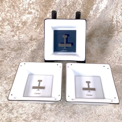 Cartier MINI Bandeja de cambio Bandeja de baratija Santos Avión Platino Borde Juego de 3 Foto 1 de 4