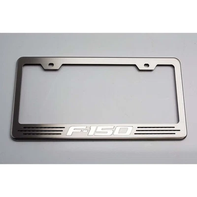 Marco de matrícula de acero inoxidable cepillado con incrustación de vinilo negro y pulido para F-150 Foto 1 de 4