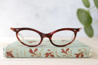 Vintage cateye eyeglass 1960s  USA  Rockabilly pin up brown tone small size - Image 1 of 4