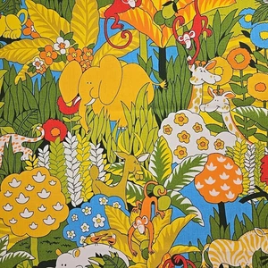 VTG HOUSE N HOME animali della giungla leone scimmia giraffa ippopotamo tessuto 50x44 - Foto 1 di 10