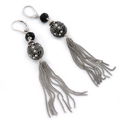 Vintage Inspired Crystal, Filigree, Tassel Drop Earrings With Leverback Closure - Image 1 of 4
