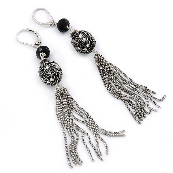 Vintage Inspired Crystal, Filigree, Tassel Drop Earrings With Leverback Closure - Image 1 of 4