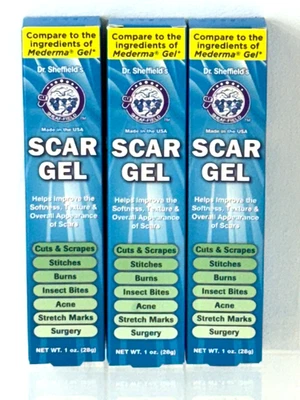 Dr. Sheffield's Scar Gel 3-1 oz Tubes New Sealed - Reduces Scars, Mederma Alt - Image 1 of 4