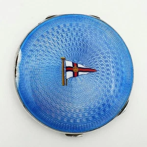 ROYAL BURNHAM YACHT CLUB COMPACT STERLING SILVER & GUILLOCHE ENAMEL 1937 - Picture 1 of 9
