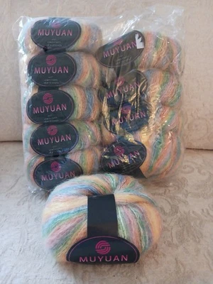 Muyuan Mohair Blend Laceweight Yarn 10 Sks Yellow Peach Green Variegated 25 Gram - Image 1 of 4