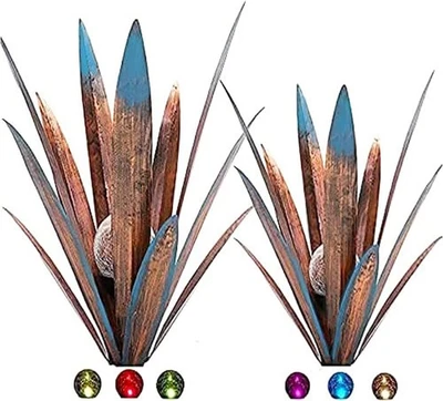 Estatuilla rústica pintada a mano decoración del hogar planta agave metal escultura tequila 2 piezas Foto 1 de 4