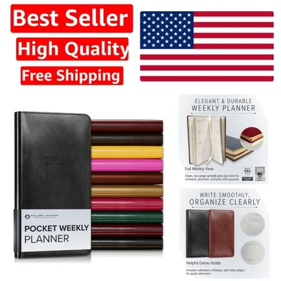 Elegant Pocket Weekly & Monthly Planner 2025-2026 with Gold Edges, Acadia Black - Image 1 of 4