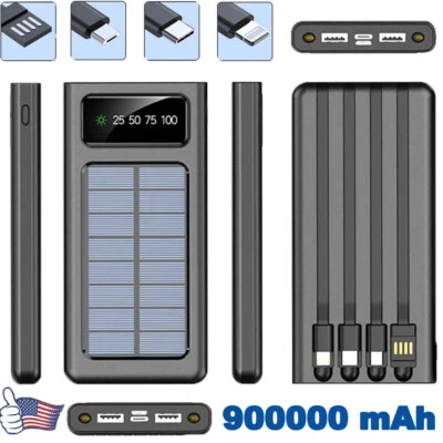 Solar Power Bank 900000mAh 4 USB Backup External Battery Charger for Cell Phone - Image 1 of 4