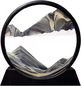 Moving Sand Art Picture Round Glass 3D Deep Sea Sandscape in Motion (Black) - Picture 1 of 6