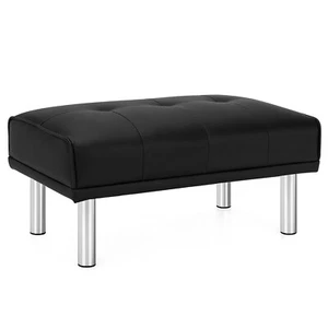 Costway Ottoman Footrest Stool PU Leather Rectangular Seat w/Metal Legs Black - Picture 1 of 12