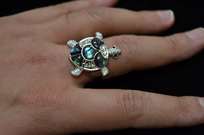 TURTLE ABALONE SILVER PLATED FASHION ACCESSORY JEWELRY RING #R-8 - Image 1 of 2