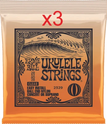 Lot de 3 Jeux de 4 cordes UKULELE ERNIE BALL 2329 Nylon à boule 28-32-40-28 - Image 1 of 2