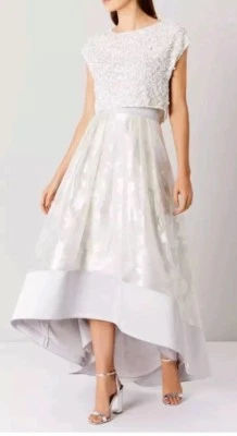 New COAST Size 6 SILVER FLOWER RHIAN HIGH LOW MIDI FULL PROM WEEDING SKIRT £149 - Image 1 of 4