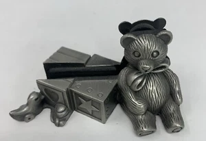 Vintage Miniature Pewter Teddy Bear Business Card/Picture Holder - Picture 1 of 6