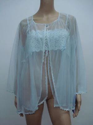 USA Made Nancy King Lingerie Baby Doll Top & Jacket Pajamas 2X Blue #465N - Image 1 of 3