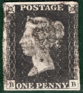 GB Penny Black QV Briefmarke SG.2 1840 1d Platte 6 (BB) gebraucht leicht MX Cat 400 £ HPR119 - Bild 1 von 6
