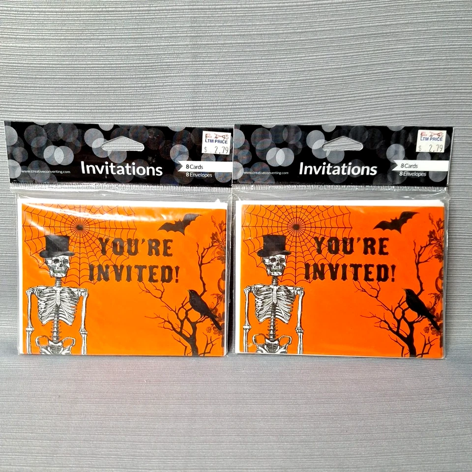 Halloween Invitations w Envelopes Skeleton "You're invited!" 8 per Pack 2 Packs - Image 1 of 4