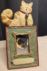 Kurt S. Adler Resin Picture Frame w/Sitting Cat/Bell•Green/Burgundy • Glittered - Picture 1 of 6