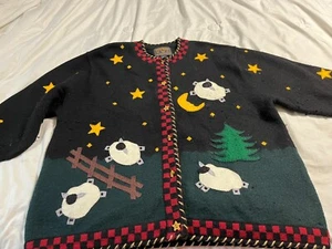 Damen Woolrich Wolle Strickjacke Pullover Schaf springt über den Mond XL - Bild 1 von 9