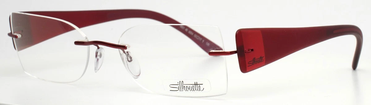 SILHOUETTE 6651 40 6054 Red Womens Rectangle Rimless Eyeglasses 52