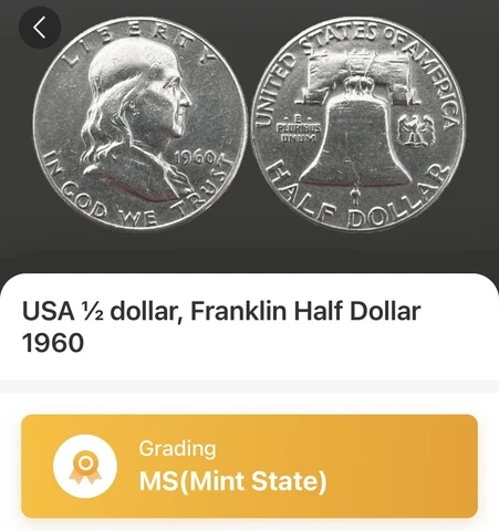 1960 Franklin Silver Half Dollar, US 50c, Circulated, Mint State Cover